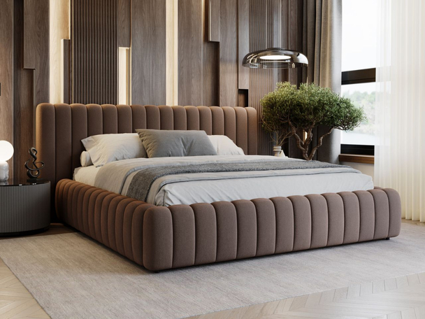 Lit Coffre rembourré avec sommier relevable 140x200 Bliss Marron