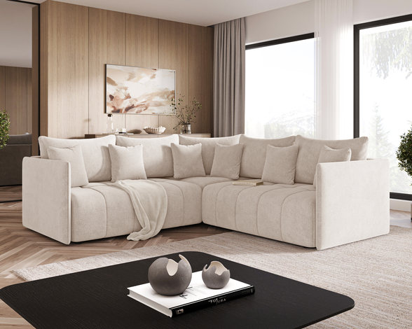 Canapé d'Angle Convertible avec Coffre Réversible Ardi L Beige