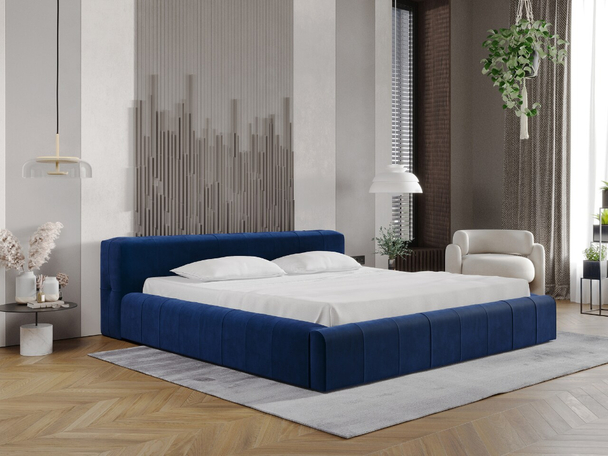 Lit Coffre rembourré avec sommier relevable 180x200 Lipari Bleu