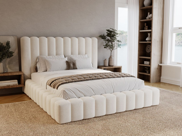 Lit Coffre rembourré avec sommier relevable 140x200 Rotto Créme
