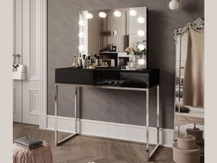 Coiffeuse glamour avec miroir et éclairage LED Brisa Brillant noir