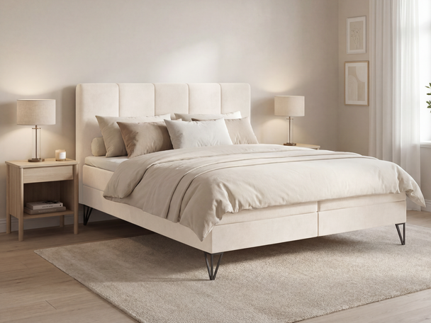 Lit Boxspring avec Coffre de Rangement 120x200 Vendi Crème