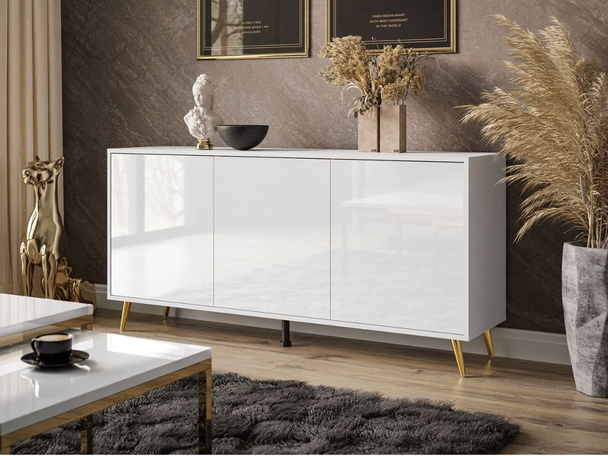 Commode à trois portes 154 cm Vivance Brillant blanc