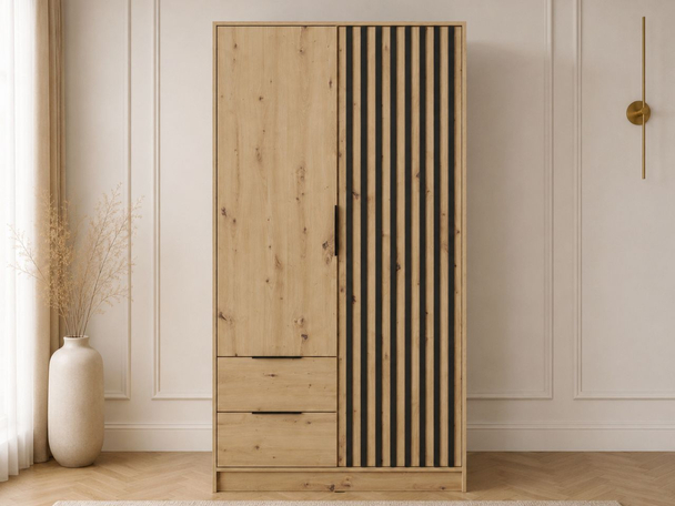 Armoire Portes Battantes Macron marron à lamelles