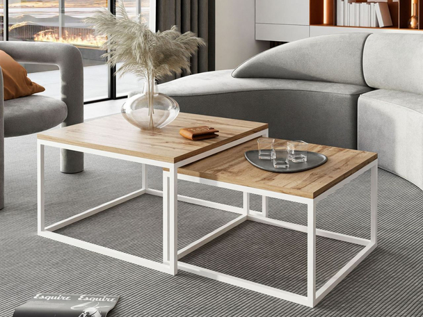 Tables Basses Gigognes sur cadre blanc Asumi Chêne Wotan 36x42