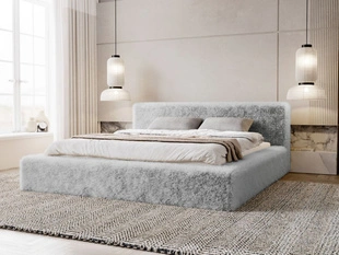 Lit Coffre rembourré avec sommier relevable 180x200 Enjoy Gris clair