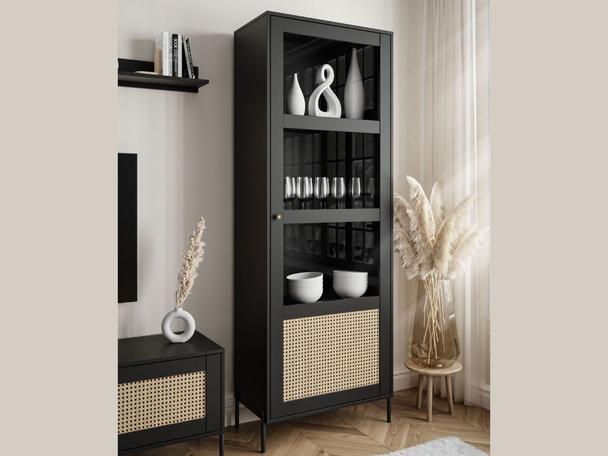 Vitrine étroite sur pied de style bohème Bellance Noir
