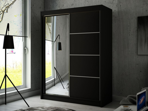 Armoire avec miroir et éclairage LED Portel Noir