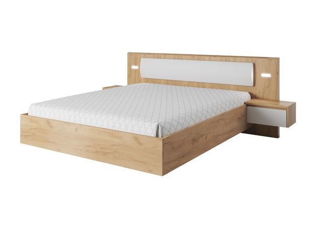 Lit en bois 160 x200 Baffi Chêne Craft doré, Blanc