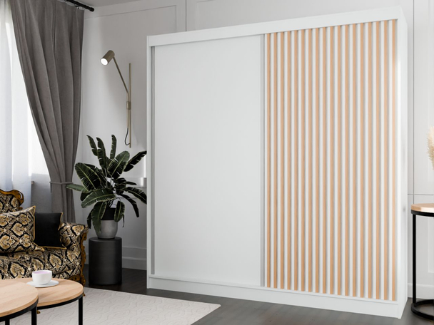 Armoire Portes Coulissantes Loreto Blanc, Chêne Wotan