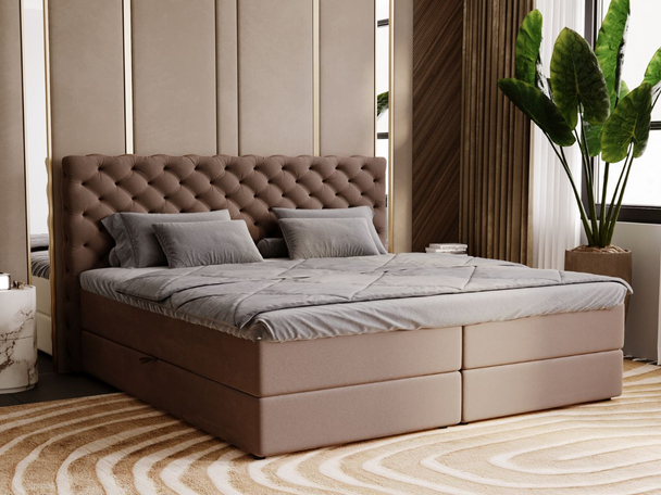 Lit Boxspring avec Coffre de Rangement 200x200 Bergamo Marron