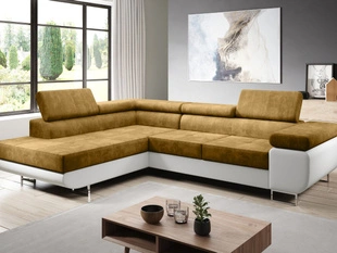 Canapé d'Angle Gauche Convertible avec Coffre Solam L Blanc, Jaune