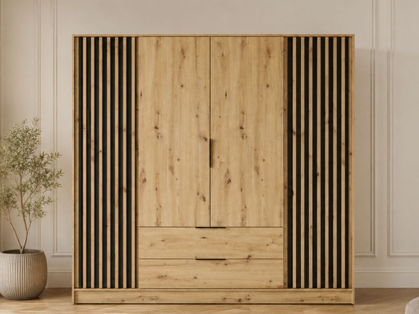 Armoire Portes Battantes Macron marron à lamelles