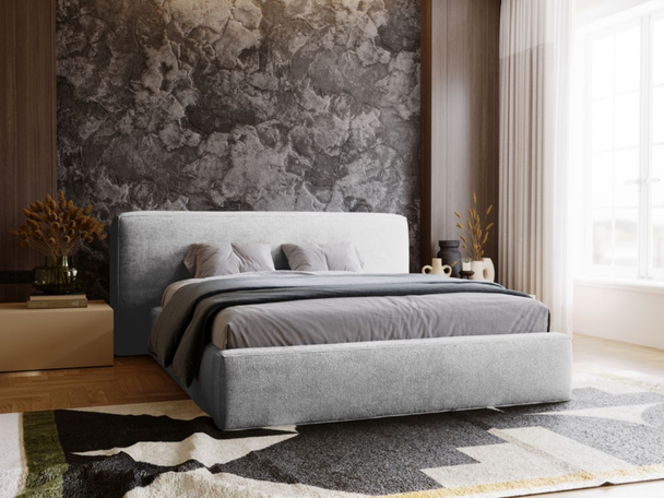 Lit Coffre rembourré avec sommier relevable 140x200 Monza Gris clair