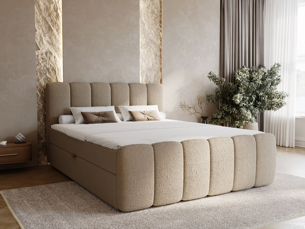 Lit Boxspring avec Coffre de Rangement 140x200 Cloud Marron
