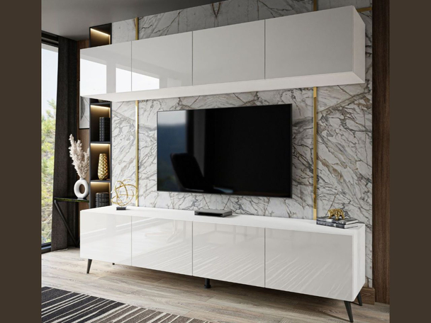 Meuble mural pour le salon avec éclairage LED Noaé Blanc