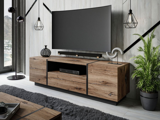 Meuble TV Rangement glamour Lunelie Marron foncé
