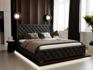 Lit Coffre rembourré avec sommier relevable 120x200 Kingston Noir