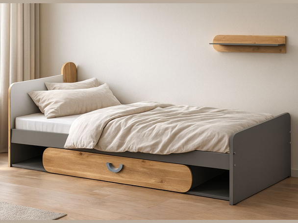 Lit simple avec tiroir Casa Chêne de Nash, gris