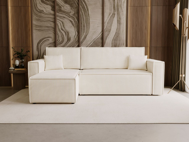 Canapé d'Angle Convertible avec Coffre Réversible Prato L Beige