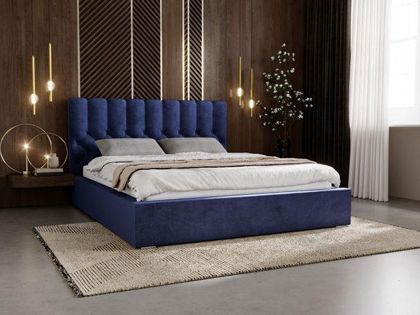 Lit Coffre rembourré avec sommier relevable 160x200 Roma Bleu foncé