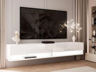 Meuble TV mural de 180 cm avec éclairage LED Aurelie Brillant blanc