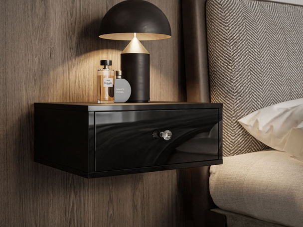Table de chevet suspendue avec tiroir Brisa Brillant noir