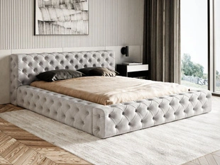 Lit Coffre rembourré avec sommier relevable 140x200 Palini Gris clair