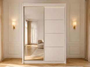 Armoire avec miroir et éclairage LED Portel Blanc