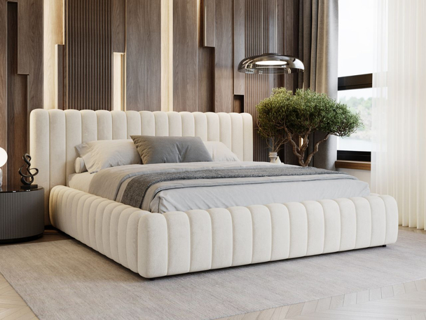 Lit Coffre rembourré avec sommier relevable 200x200 Bliss Beige