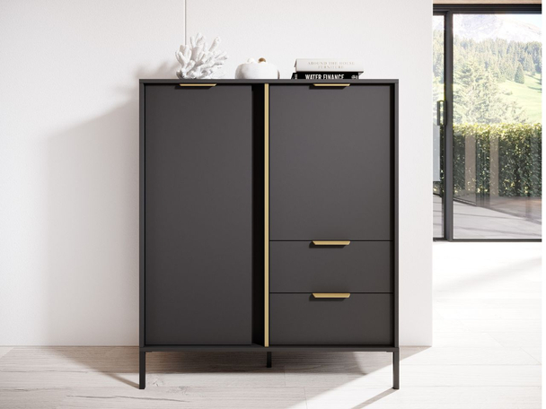 Commode avec portes et tiroirs Drino Anthracite