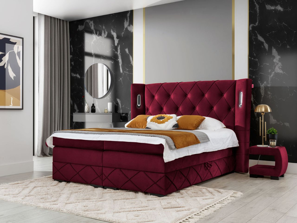 Lit Boxspring avec Coffre de Rangement 120x200 Neria Lux Rouge