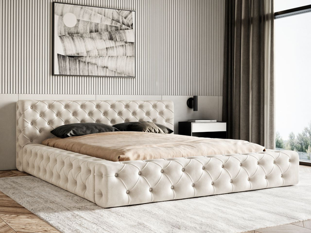 Lit Coffre rembourré avec sommier relevable 180x200 Palini Beige