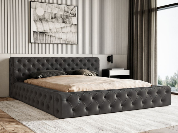 Lit Coffre rembourré avec sommier relevable 120x200 Palini Noir