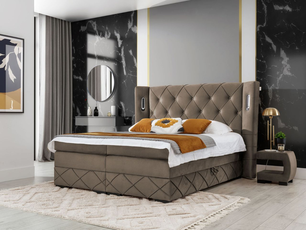Lit Boxspring avec Coffre de Rangement 120x200 Neria Lux Marron