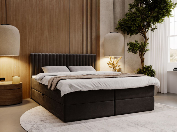 Lit Boxspring avec Coffre de Rangement 180x200 Marbella Anthracite