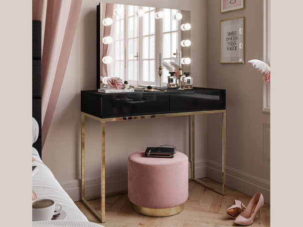 Coiffeuse glamour avec miroir et éclairage LED Brisa Brillant noir