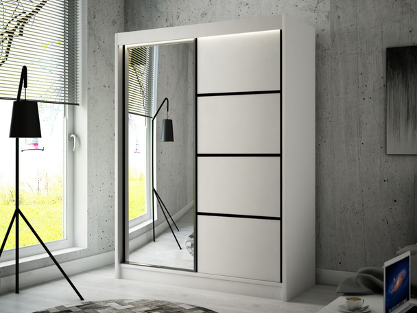 Armoire avec miroir et éclairage LED Portel Blanc