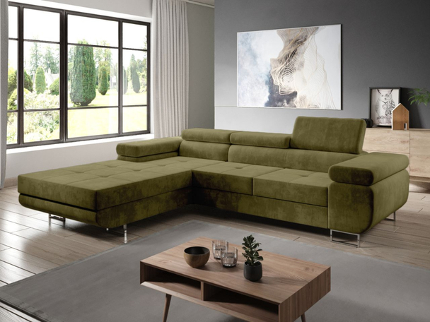 Canapé d'Angle Gauche Convertible avec Coffre Solam Vert foncé