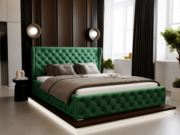 Lit Coffre rembourré avec sommier relevable 120x200 Kingston Vert foncé