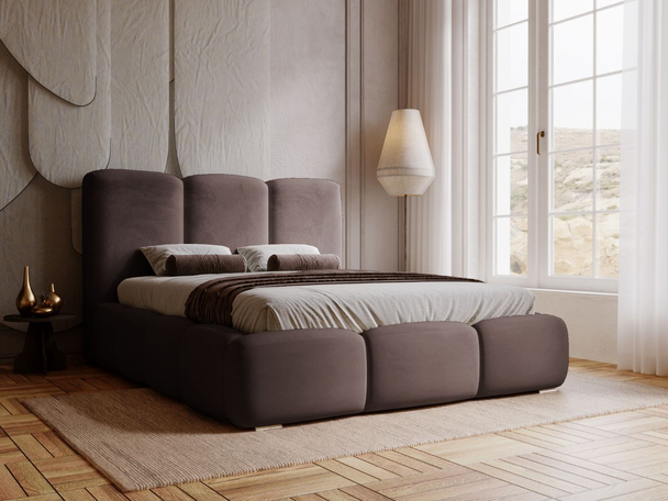 Lit Coffre rembourré avec sommier relevable 120x200 Bubble Marron