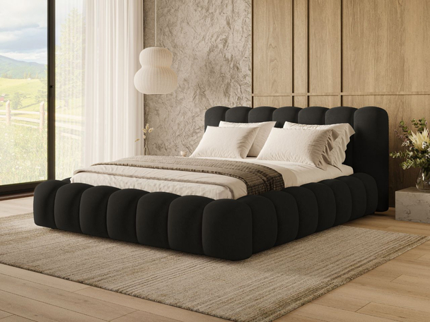 Lit Coffre rembourré avec sommier relevable 180x200 Averia Noir