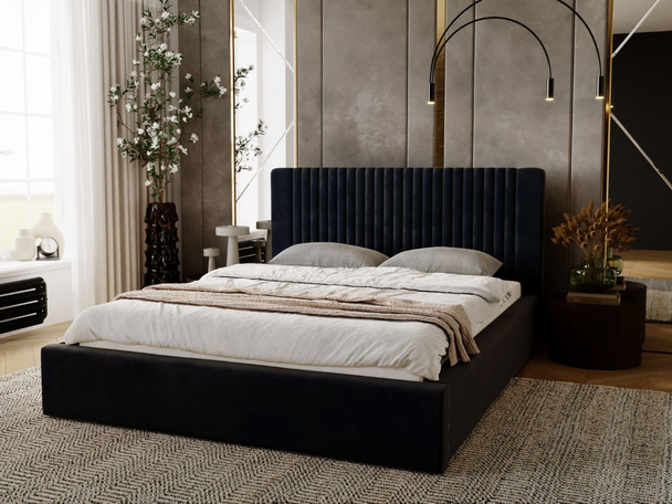 Lit Coffre rembourré avec sommier relevable 140x200 Malmo Bleu foncé