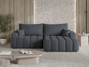 Canapé d’angle droit en L avec fonction couchage et coffre de rangement Caleo Gris