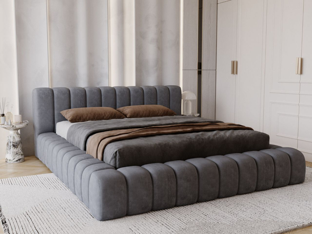 Lit Coffre rembourré avec sommier relevable 120x200 Itali Gris foncé