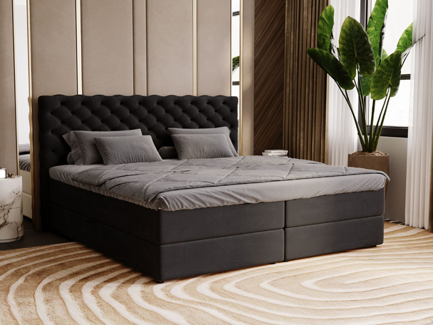 Lit Boxspring avec Coffre de Rangement 180x200 Bergamo Noir