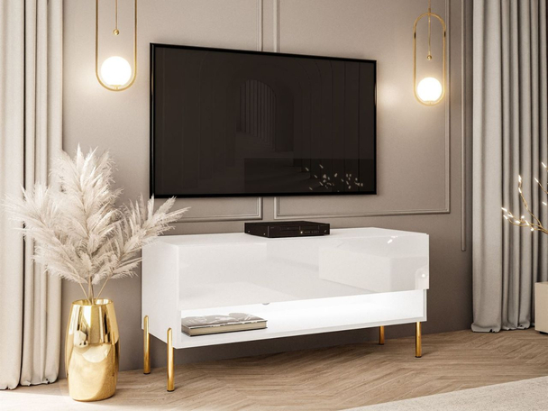 Meuble TV de 90 cm avec éclairage LED Aurelie Brillant blanc