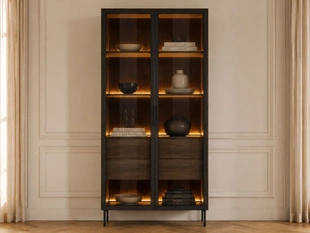 Vitrine en verre avec tiroirs et éclairage LED Lumina Chêne Dunin