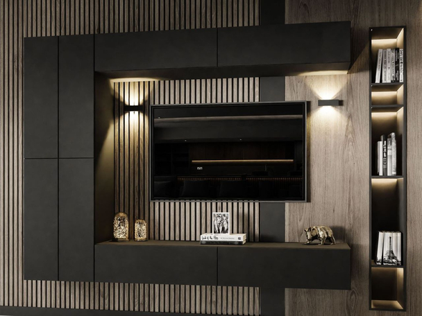Meuble mural suspendu avec éclairage LED pour le salon Sorelle Noir