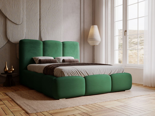Lit Coffre rembourré avec sommier relevable 160x200 Bubble Vert
